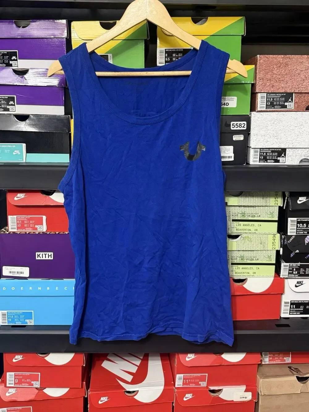 True Religion Sleeveless T-Shirt Blue Black Tank Top Logo Men Size Medium